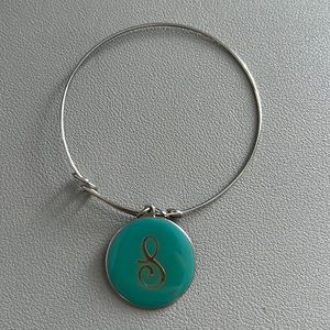 Silver Bangle Bracelet with Turquoise J Letter Charm